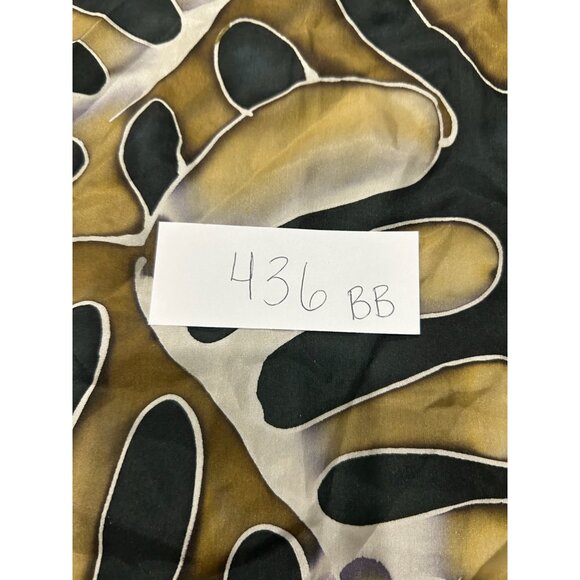 Hand Painted Scarf With Leaf Design Black Gold Rectangular Shawl Wrap Comfy - Picture 7 of 8